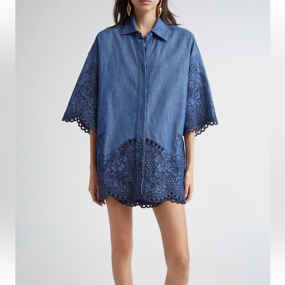 Zimmermann Tops - Zimmermann Coco Embroidered Denim Shirt Size 1 USA size 6 NWT